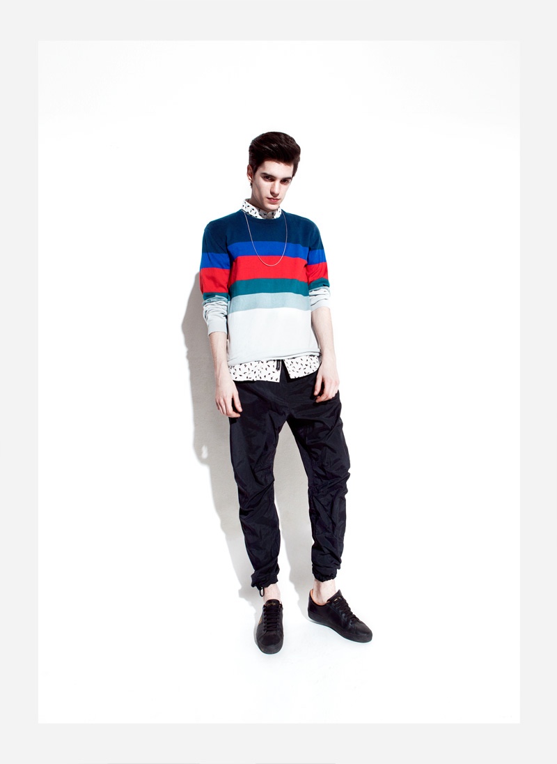 Daniel wears pullover Wesc, necklace Cheap Monday, sneakers Fred Perry, shirt and pants Religion.