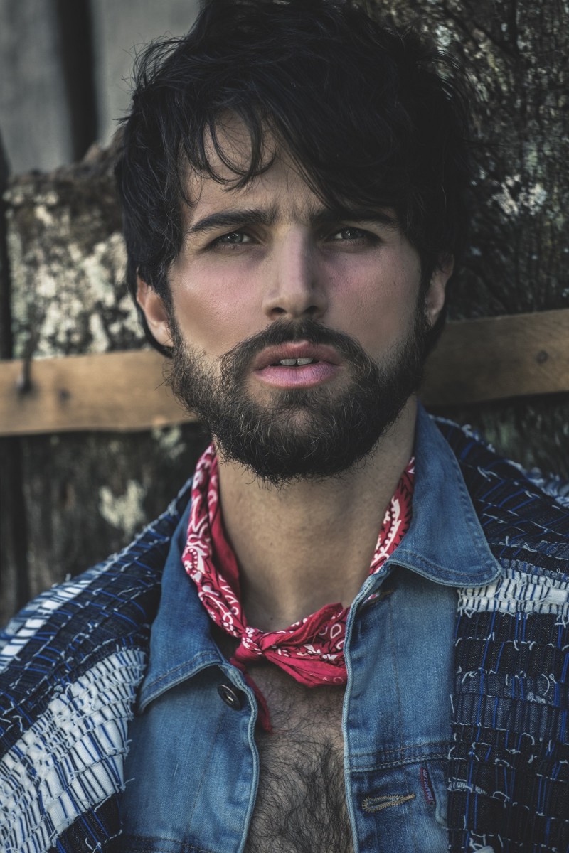 Antonio wears handkerchief stylist's own, coat and denim jacket Damyller.