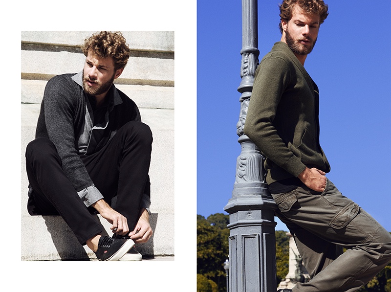 Left to Right: Guilherme wears shirt Ricardo Almeida, shoes Redley, pants and jacket Reserva. Guilherme wears jacket Green Reserva and pants AD.