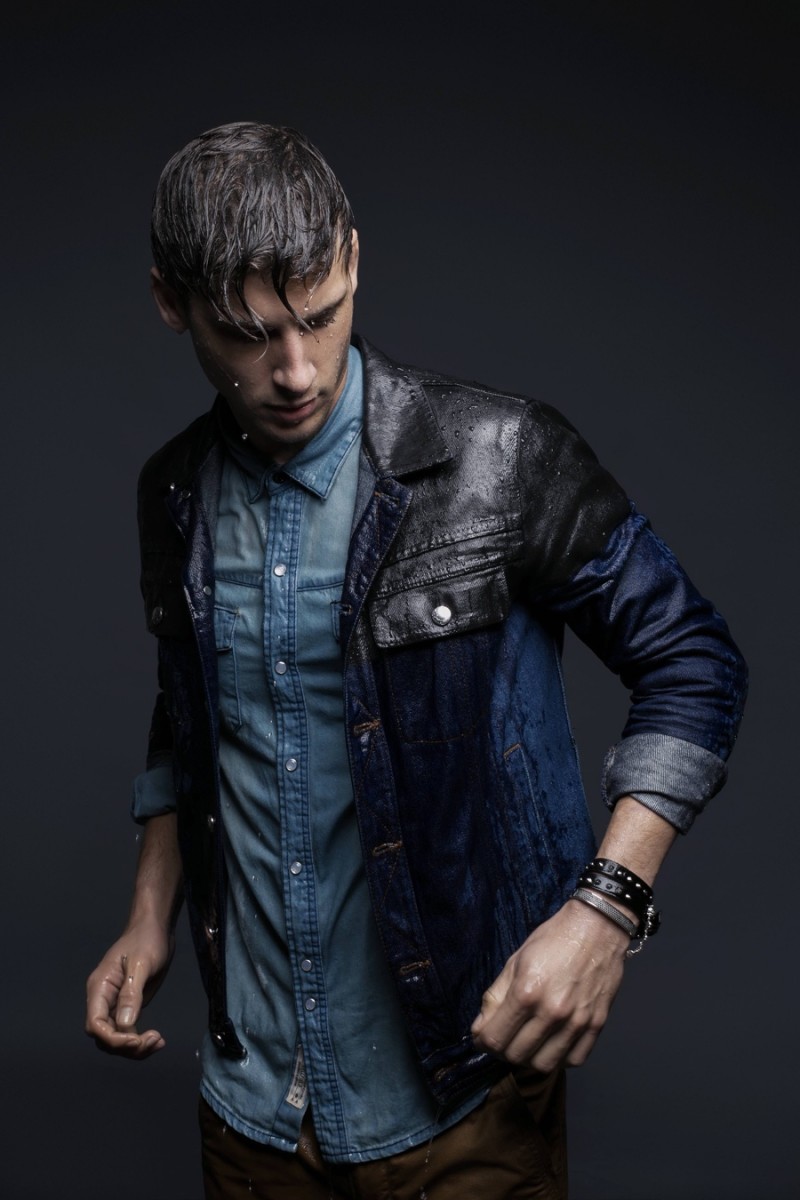 Nicholas wears jacket Just Cavalli, denim shirt Diesel, pants Timberland and bracelets Calvin Klein.