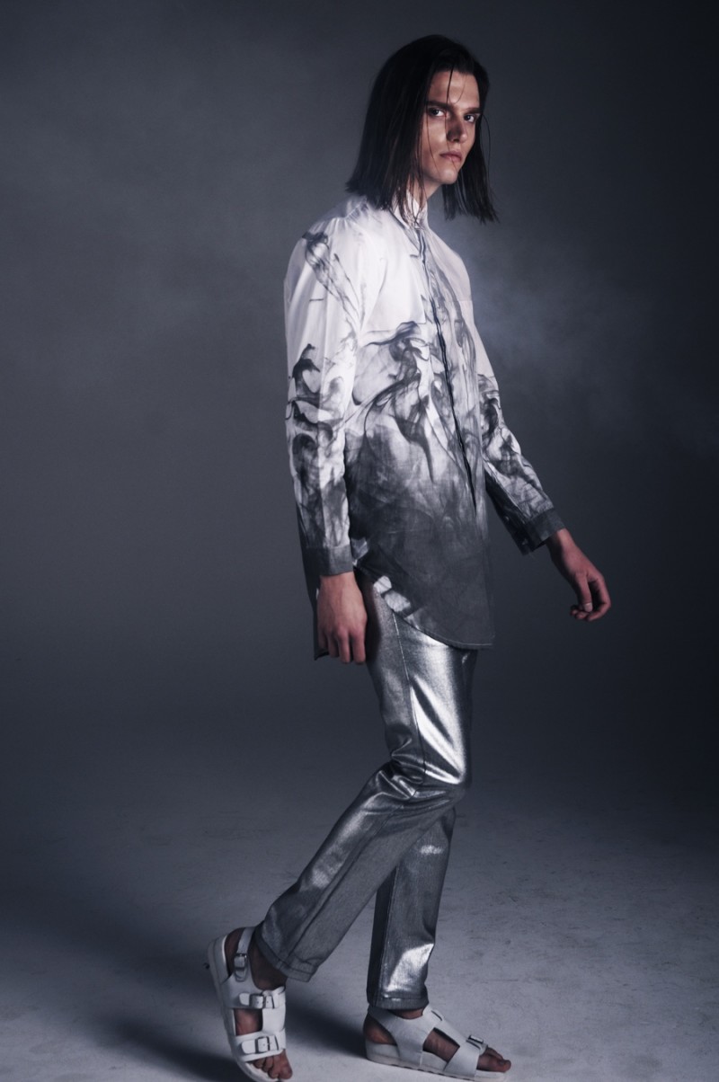 Alexey serves up a flashy metallic pant.