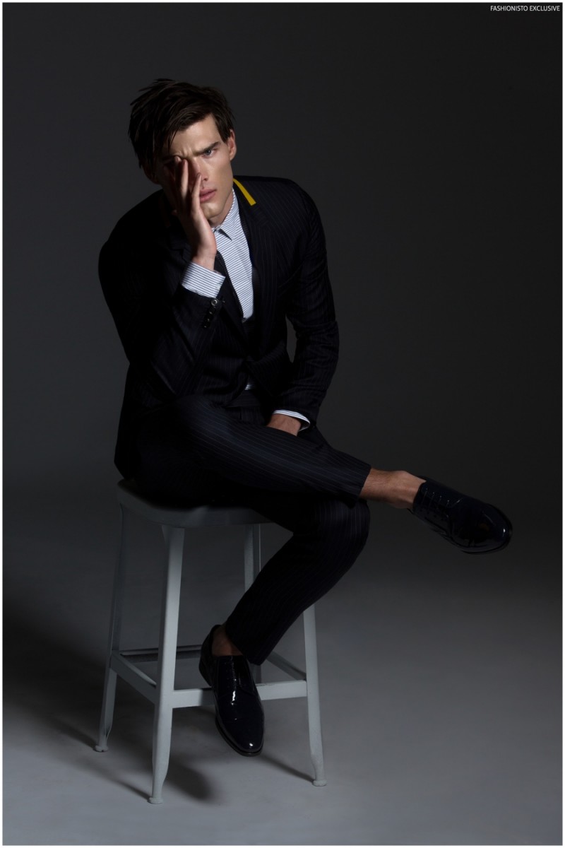 Mazlow wears suit, shirt and shoes Dior Homme.