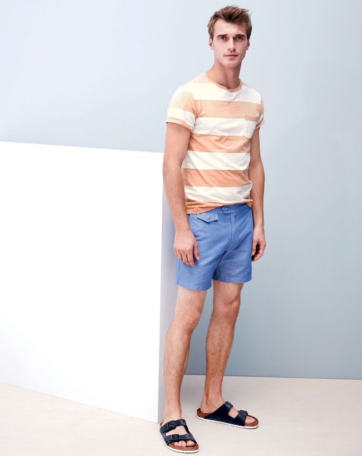 Clément Chabernaud keeps casual in a striped tee with shorts.