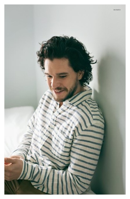 Kit Harington wears shirt Alex Mill and corduroy jeans Acne Studios.