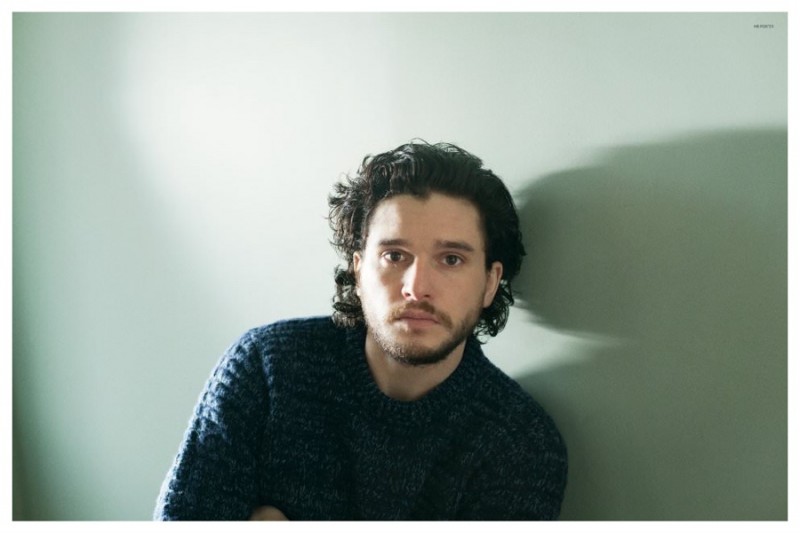 Kit Harington wears sweater Richard James.