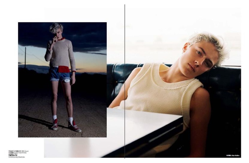 Lucky Blue Smith hits the beach and delivers a leggy look in denim shorts.