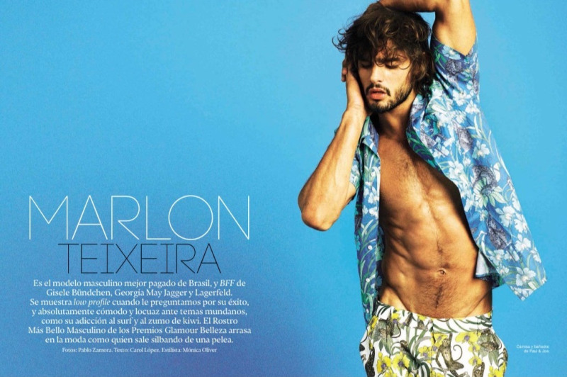 Marlon Teixeira graces the pages of Glamour Spain's June 2015 issue.