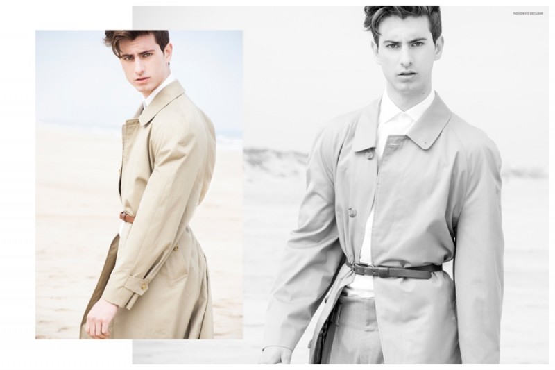 Martín wears trench Burberry, shirt Prada, trousers Jil Sander and belt Massimo Dutti.