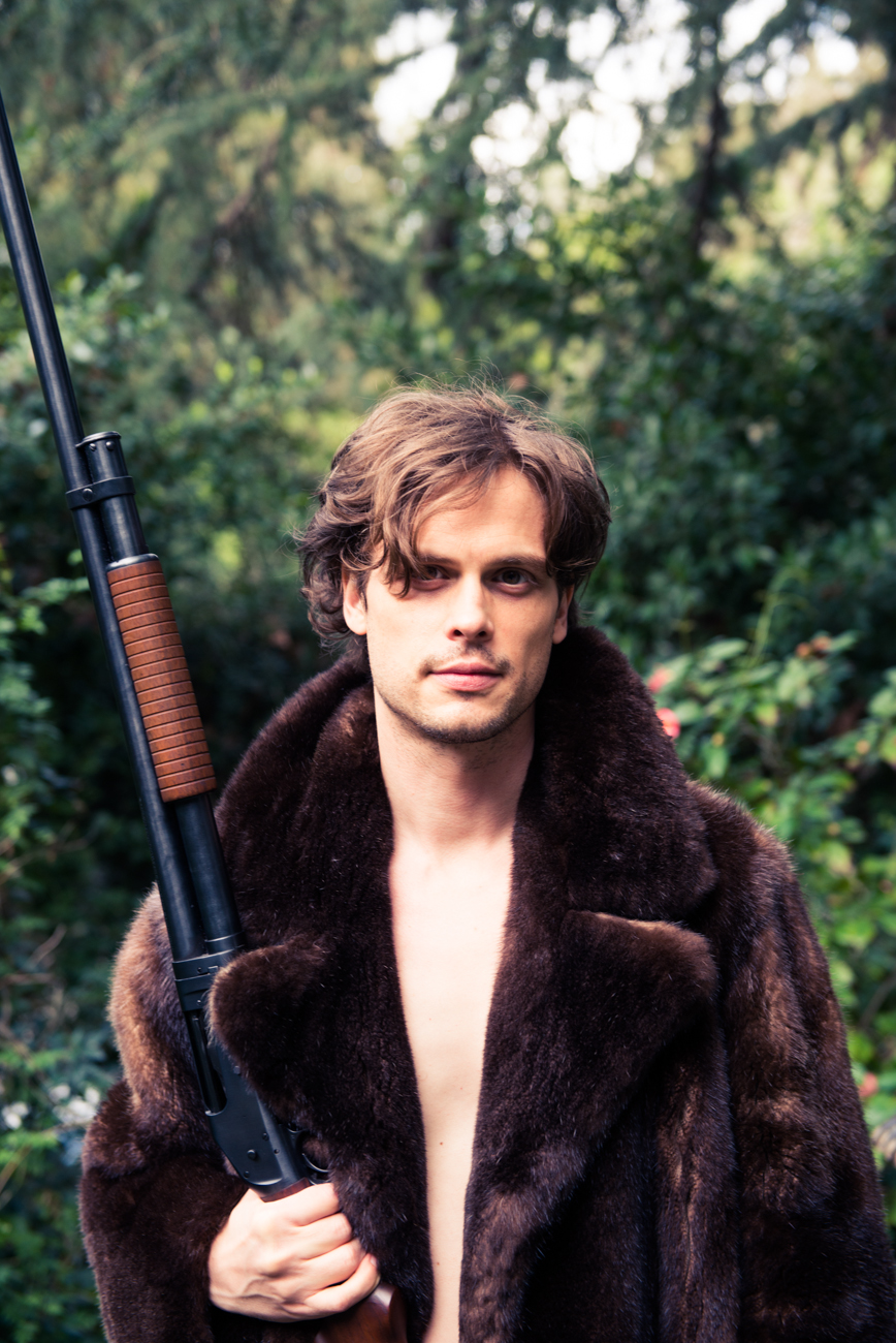 Matthew Gray Gubler 2015 The Coveteur Photo Shoot Fur Coat Gun Picture