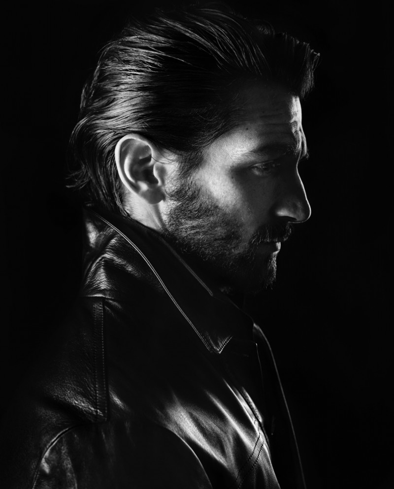 Michiel Huisman sports a Marni leather jacket.