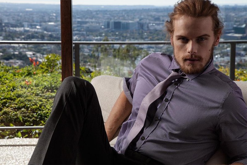 Sam Heughan poses for Emmy magazine.