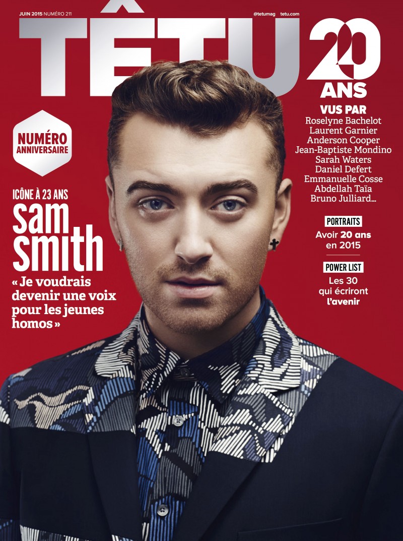 Sam Smith covers the June 2015 issue of French magazine TÊTU in a look from the spring-summer 2015 collection of Kenzo.