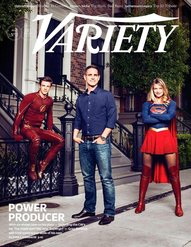Producer Greg Berlanti joins The Flash (Grant Gustin) and Supergirl (Melissa Benoist) for the latest cover of Variety.