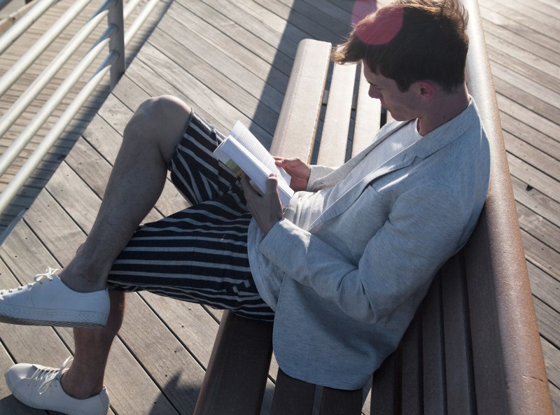 Vincent keeps up the striped theme in a pair of standout shorts.