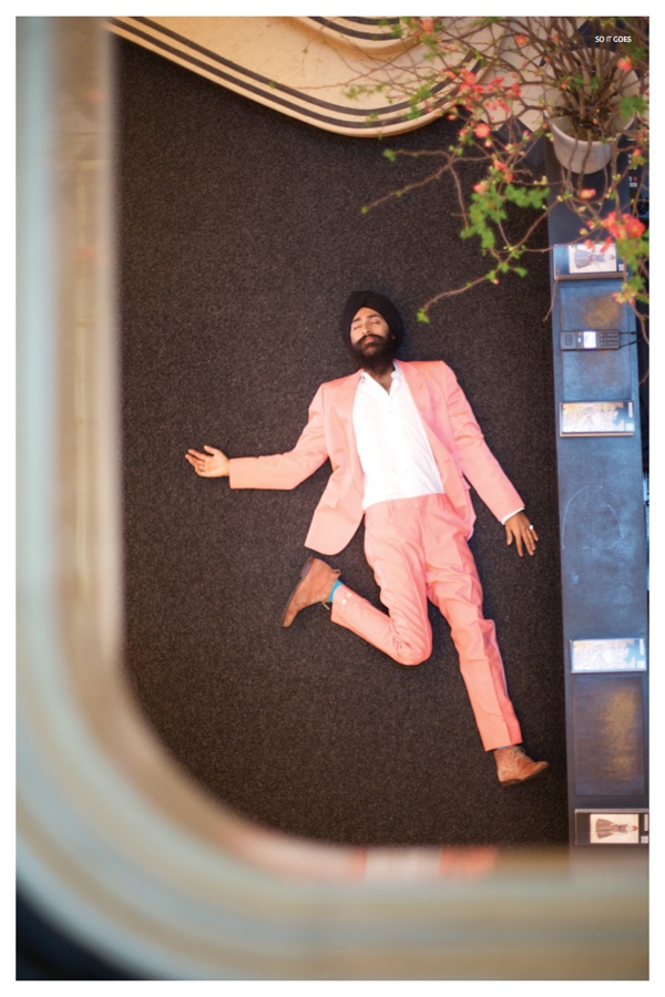 Waris Ahuwalia delights in a coral suiting number.