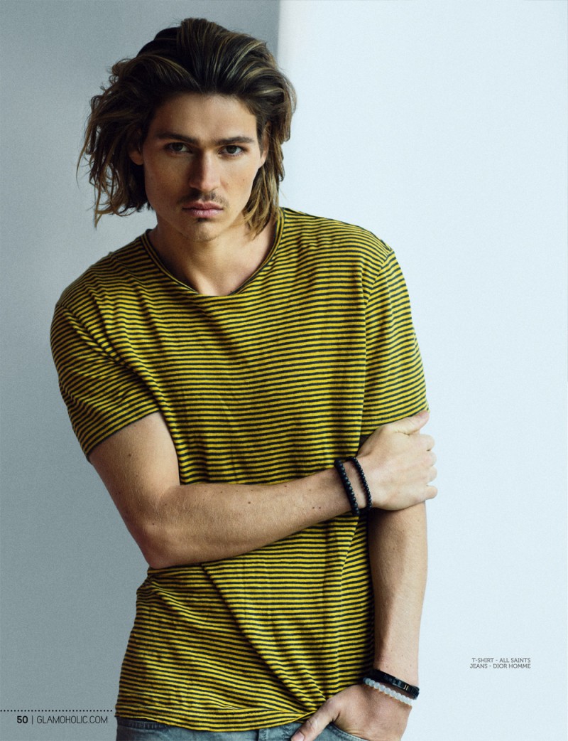 Will Peltz goes casual in a striped AllSaints tee.