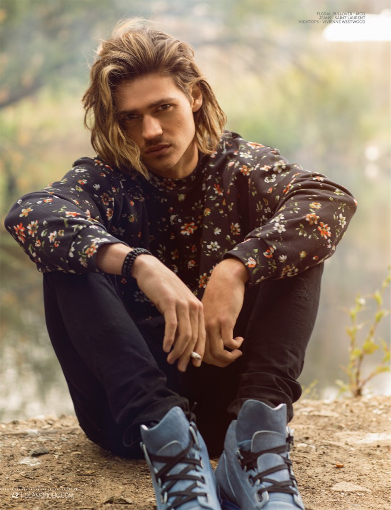 Will Peltz gets into the floral trend with a top from McQ by Alexander McQueen.