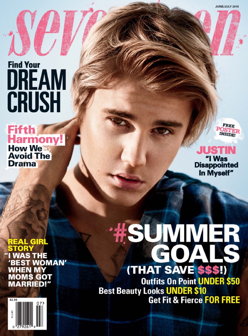 Justin Bieber poses on the June-July 2015 cover of Seventeen Magazine