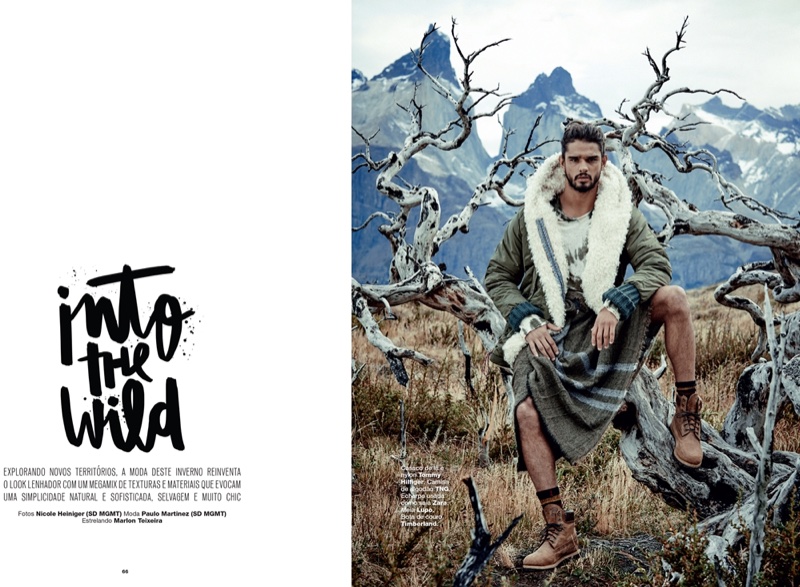 The Brazilian model wears rugged, mountain man style