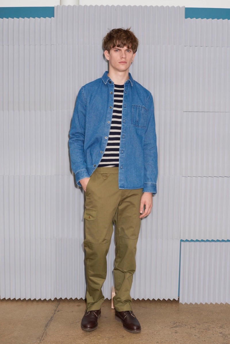 A.P.C. embraces normcore fashions for its spring-summer 2016 collection, featuring ideal pieces such as the striped t-shirt and denim shirt.
