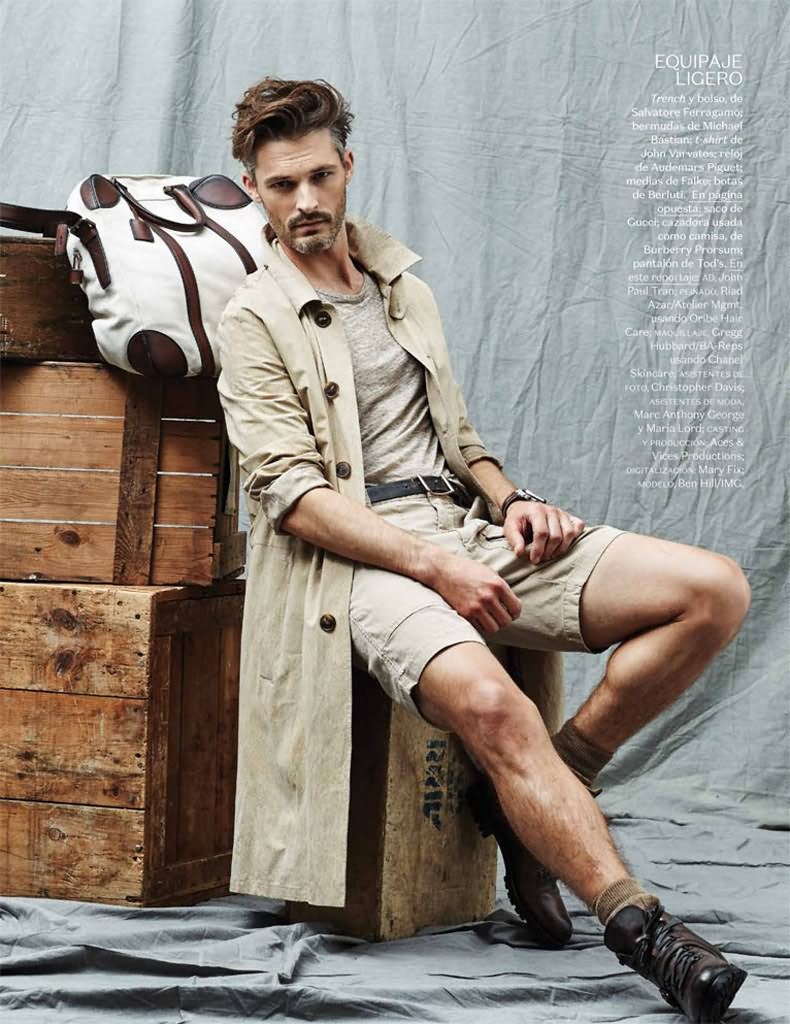 Ben models a timeless trench from Salvatore Ferragamo.