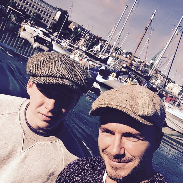 David Beckham goes fishing with his son Brooklyn.