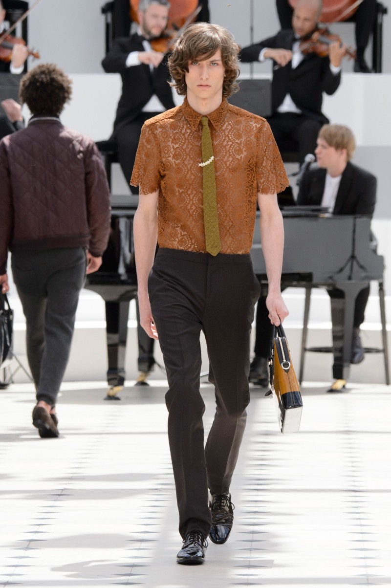 Burberry Prorsum Spring/Summer 2016: The focal point of Burberry Prorsum's latest outing is simple and sweet–lace. Christopher Bailey used the luxe and unlikely material to transform dress shirts and ties.