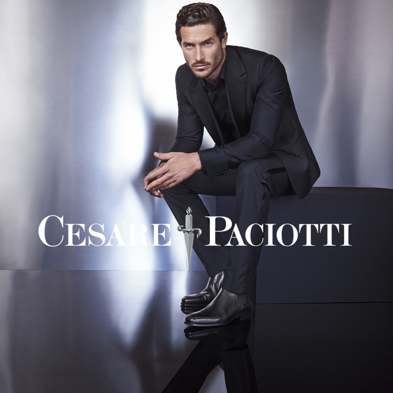 Justice Joslin appears in Cesare Paciotti's fall-winter 2016 campaign, photographed by Mariano Vivanco.