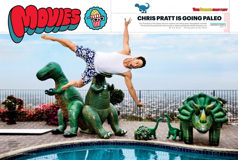 Chris Pratt has fun in the pool for his Entertainment Weekly photo shoot.