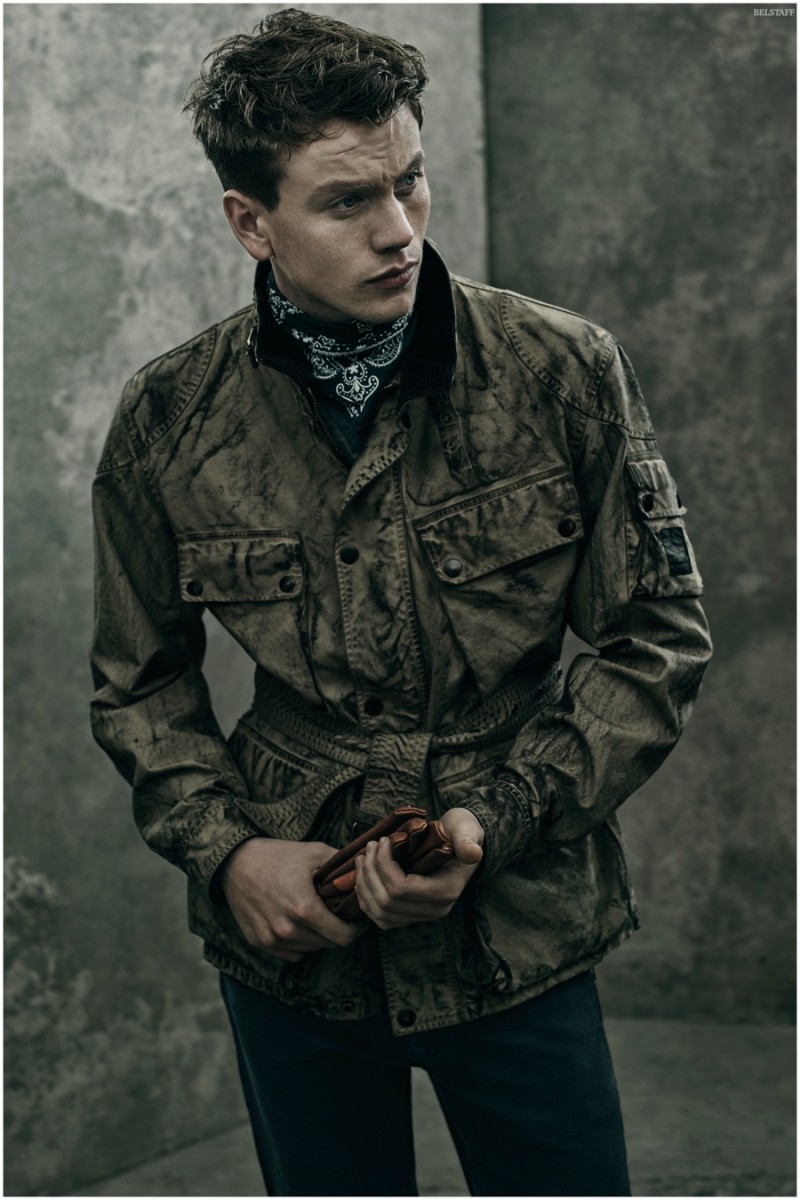 Sid wears Beckham for Belstaff Marshfield Jacket, Buckler T-Shirt, Harpton Denim, Gipson Gloves and Eastley Bandana.