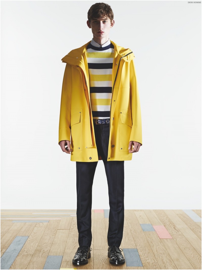 Dior Homme's rubberized yellow parka is at the center of its nautical update.