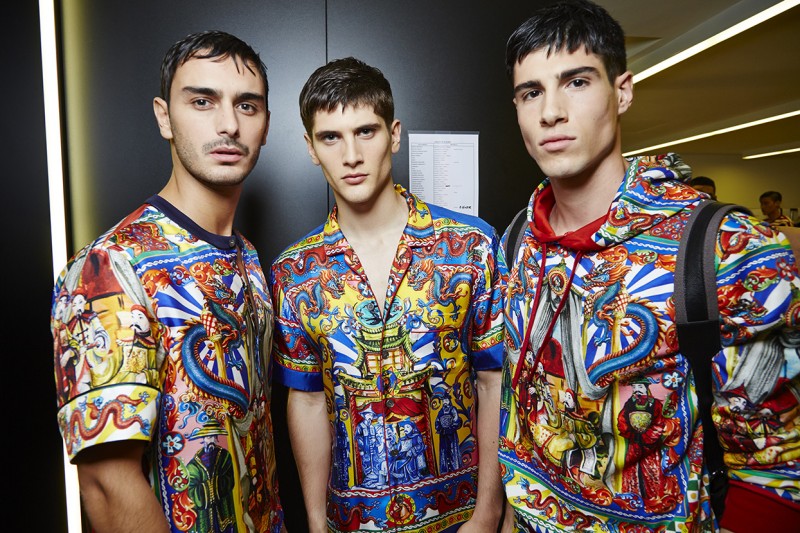 Models behind the scenes at Dolce & Gabbana's spring-summer 2016 show.