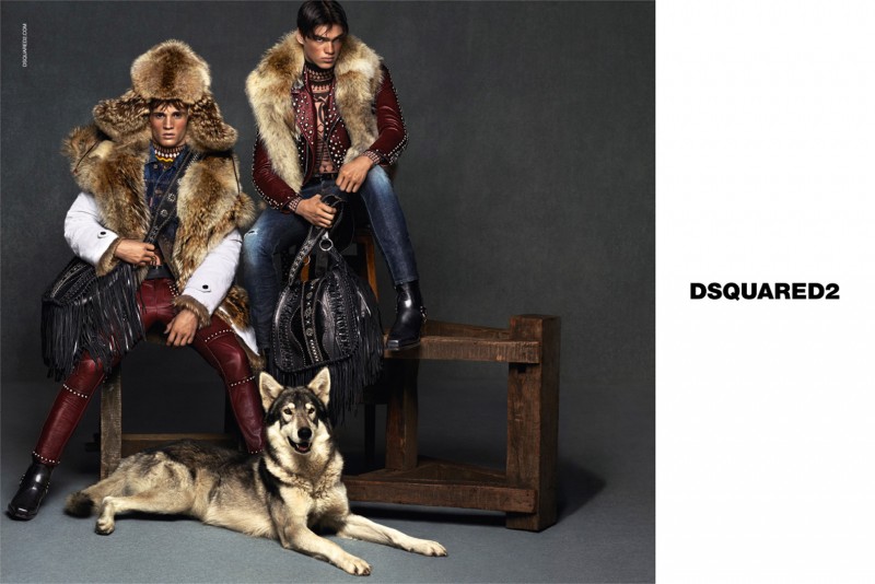 Models Julian Schneyder and Filip Hrivnak  are clad in fur for Dsquared2's fall-winter 2015 menswear campaign.
