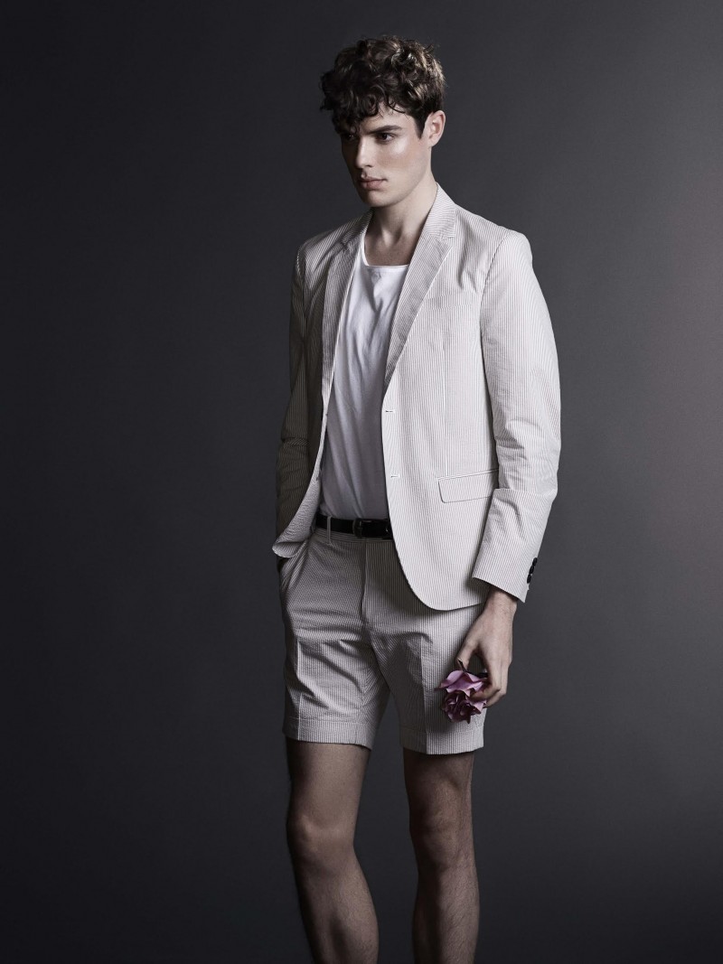 Mads wears t-shirt Weekday, blazer and shorts Selected Homme.