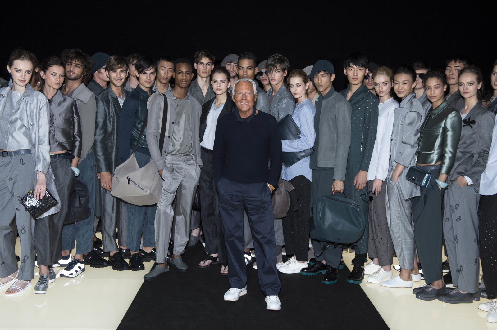 Giorgio Armani Poses with Models at Emporio Armani Spring/Summer 2016 ...