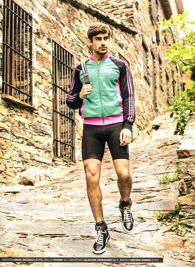 Ignacio is ready for a workout in an Adidas Originals jacket.