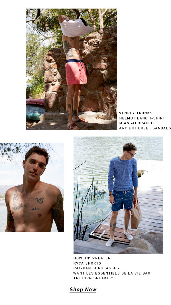 Josh Beech keeps casual in swimwear from Venroy and RVCA.