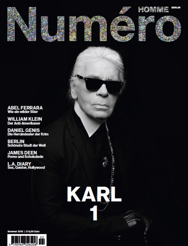 Karl Lagerfeld covers the debut issue of Numéro Homme Berlin.