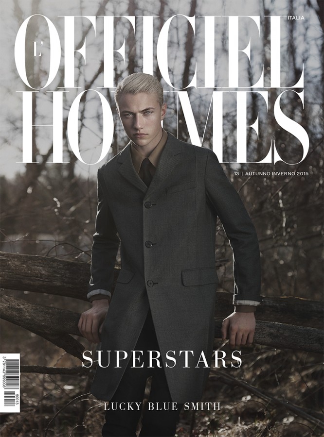 Lucky Blue Smith covers the fall-winter 2015 edition of L'Officiel Hommes Italia