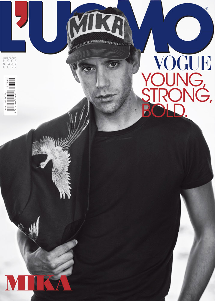 Mika covers L'Uomo Vogue's July/August 2015 issue.