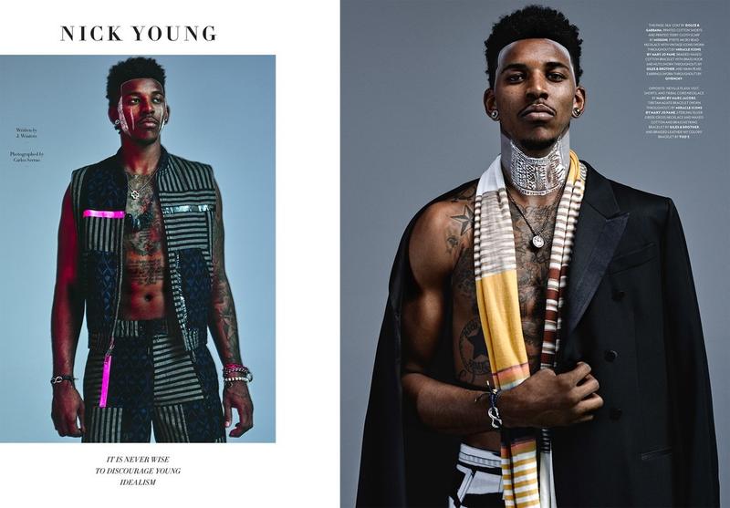 Nick Young goes tribal for a Flaunt photo shoot.