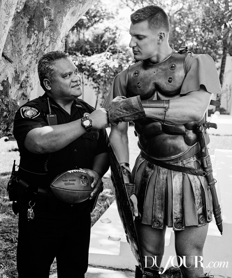 Rob Gronkowski channels his inner gladiator for a fun black & white photo.