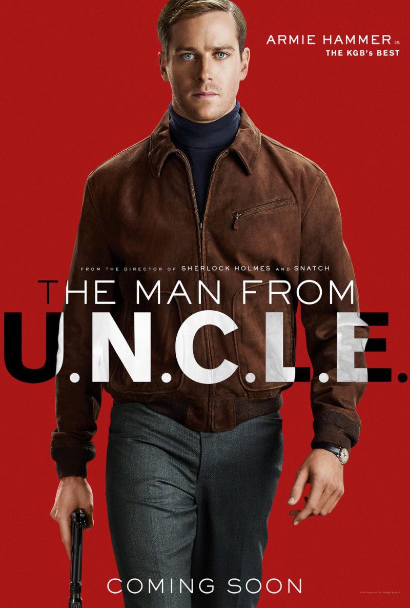 Armie Hammer dons a brown suede jacket for The Man from U.N.C.L.E. movie poster.