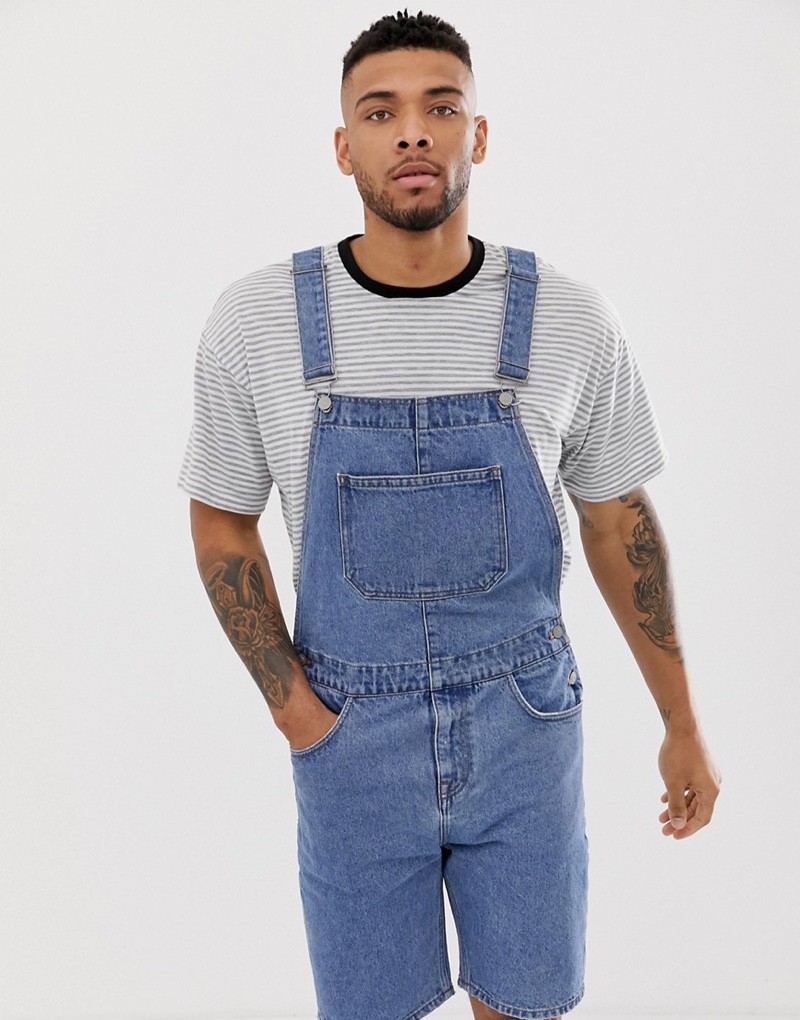 overall jean shorts mens