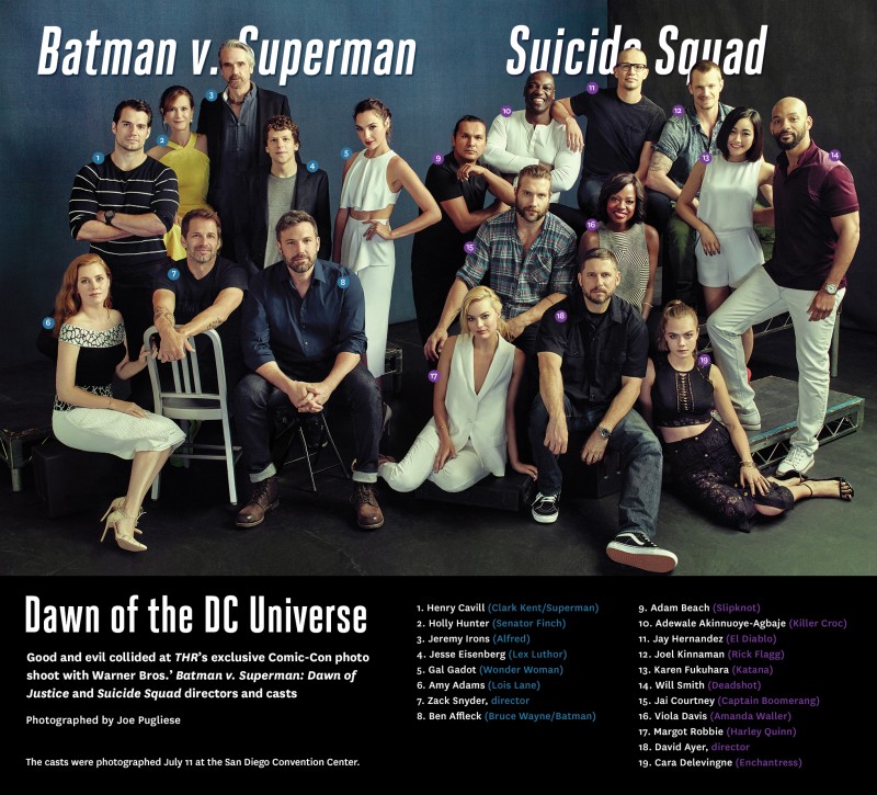 The casts of Batman v Superman and Suicide Squad for The Hollywood Reporter.