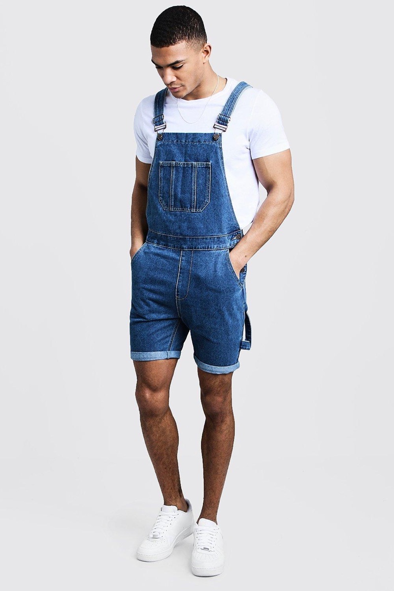 blue overall shorts