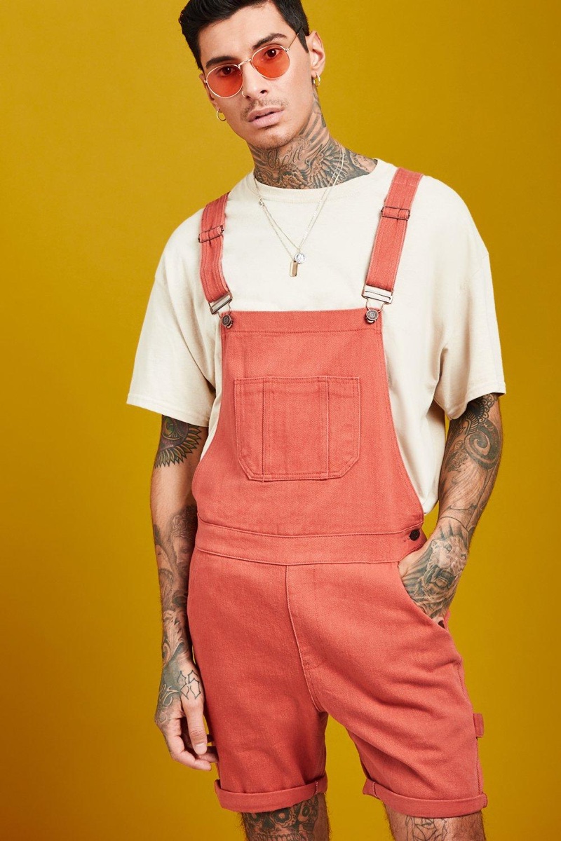 overall jean shorts mens