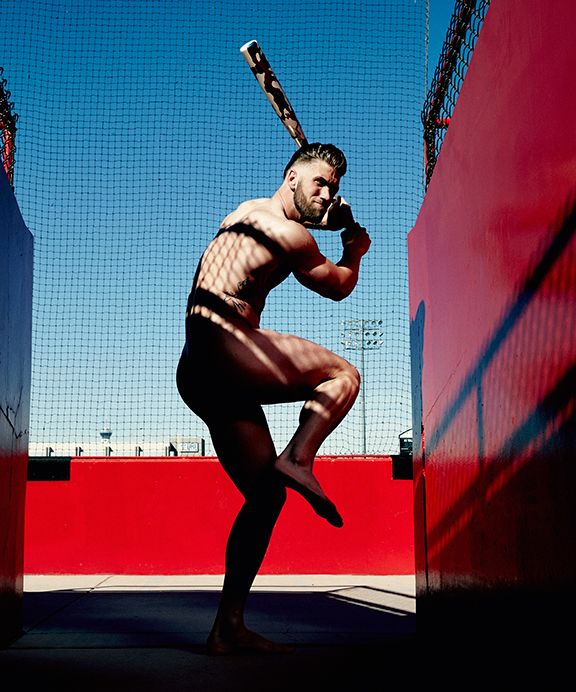 Pictured naked, Bryce Harper is up to bat in ESPN's 2015 Body Issue.