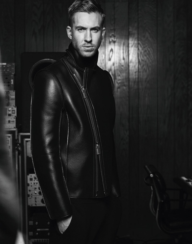 Calvin Harris dons a leather jacket for Emporio Armani fall-winter 2015 menswear campaign.