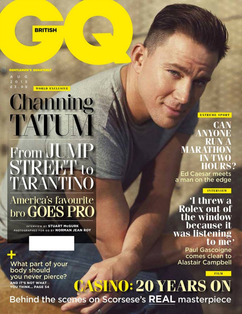 Channing Tatum covers the August 2015 issue of British GQ.